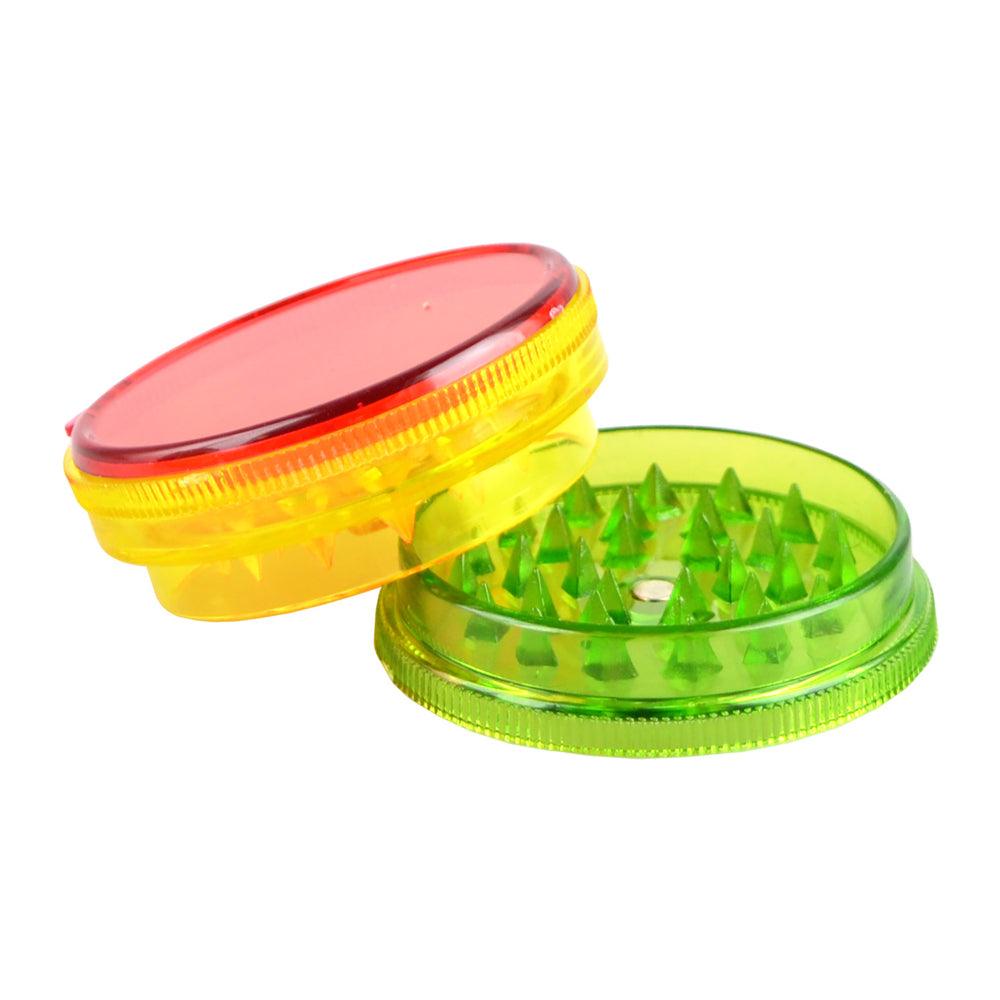 12pc Display - 2.25" Plastic 3pc Rasta Color Grinders - SmokeWeed.com