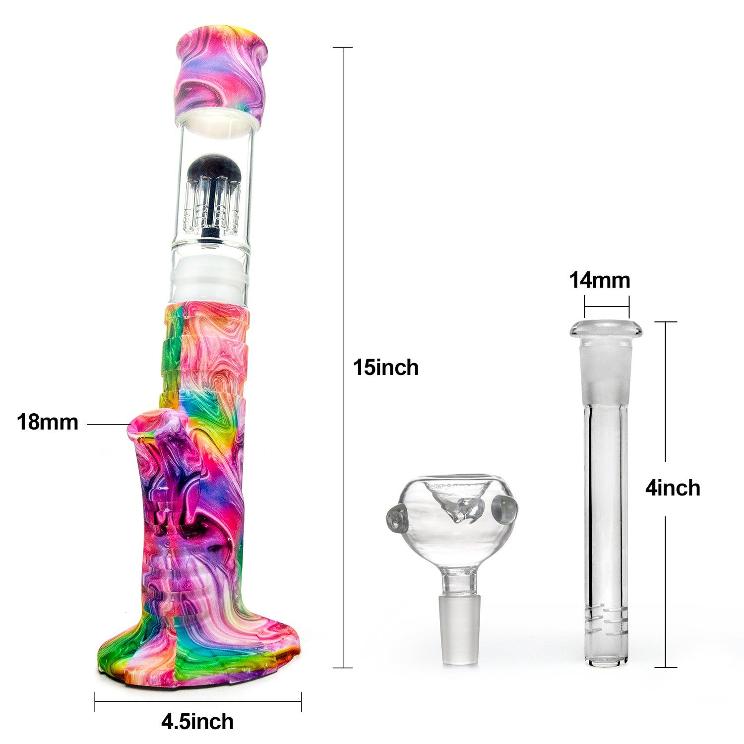 15" Tilted Silicone Water Pipe Glass Tree Perc - SmokeWeed.com