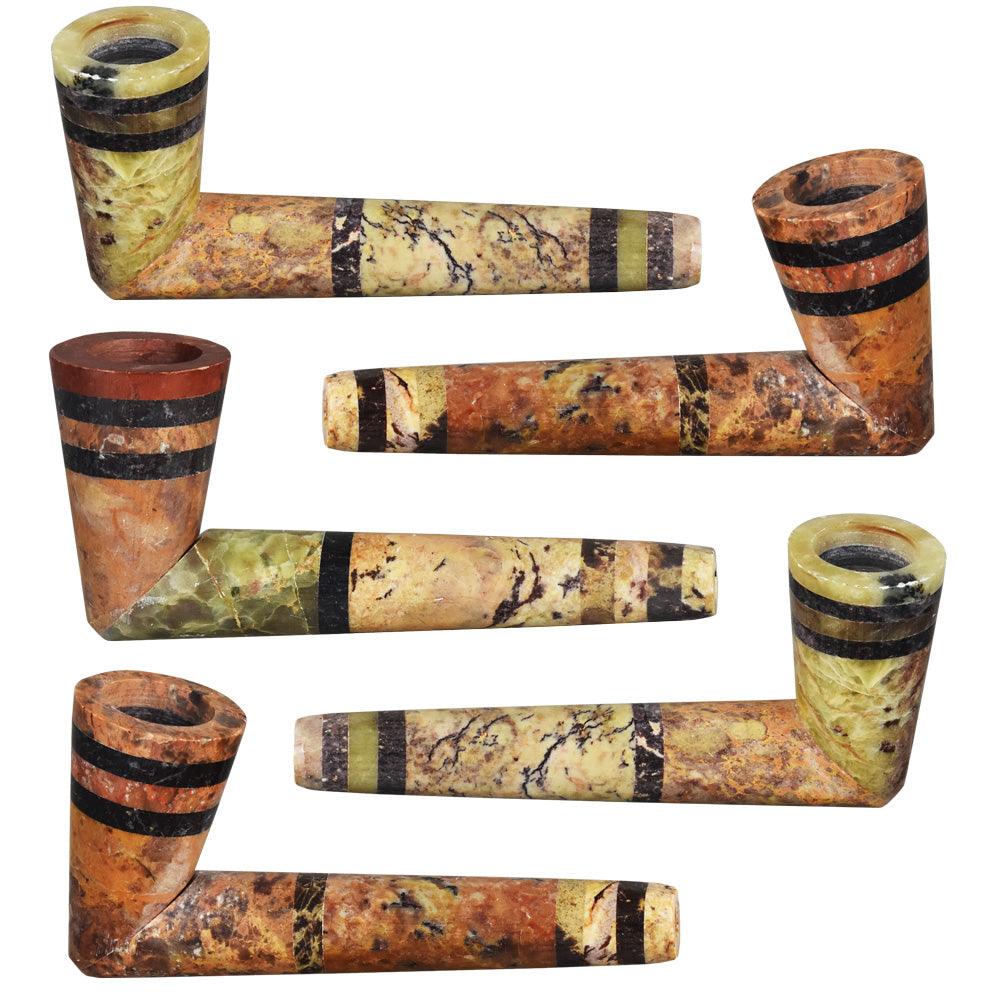 5PC SET - Multicolored Striped Stone Pipe - 4" / Asst - SmokeWeed.com