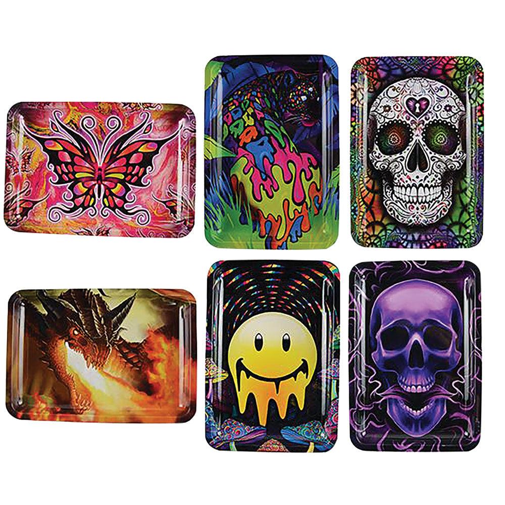 6PC DISPLAY - Smokezilla Metal Rolling Tray Mix H - 5"x7"/Asst - SmokeWeed.com