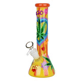 Hemp Leaf Glow In The Dark Beaker Glass Bong - 9.25"