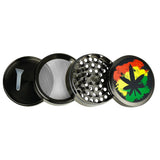 Hemp Leaf Colored Metal Grinder- 4pc/2.5"/Assorted - 6PC DISP