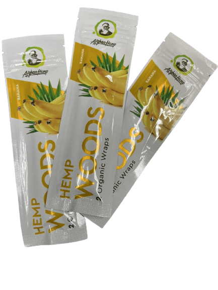 Afghan Hemp Woods Herbal Organic Natural 2 Banana Flavor Papers Wraps Per Pack (3 Count) - SmokeWeed.com