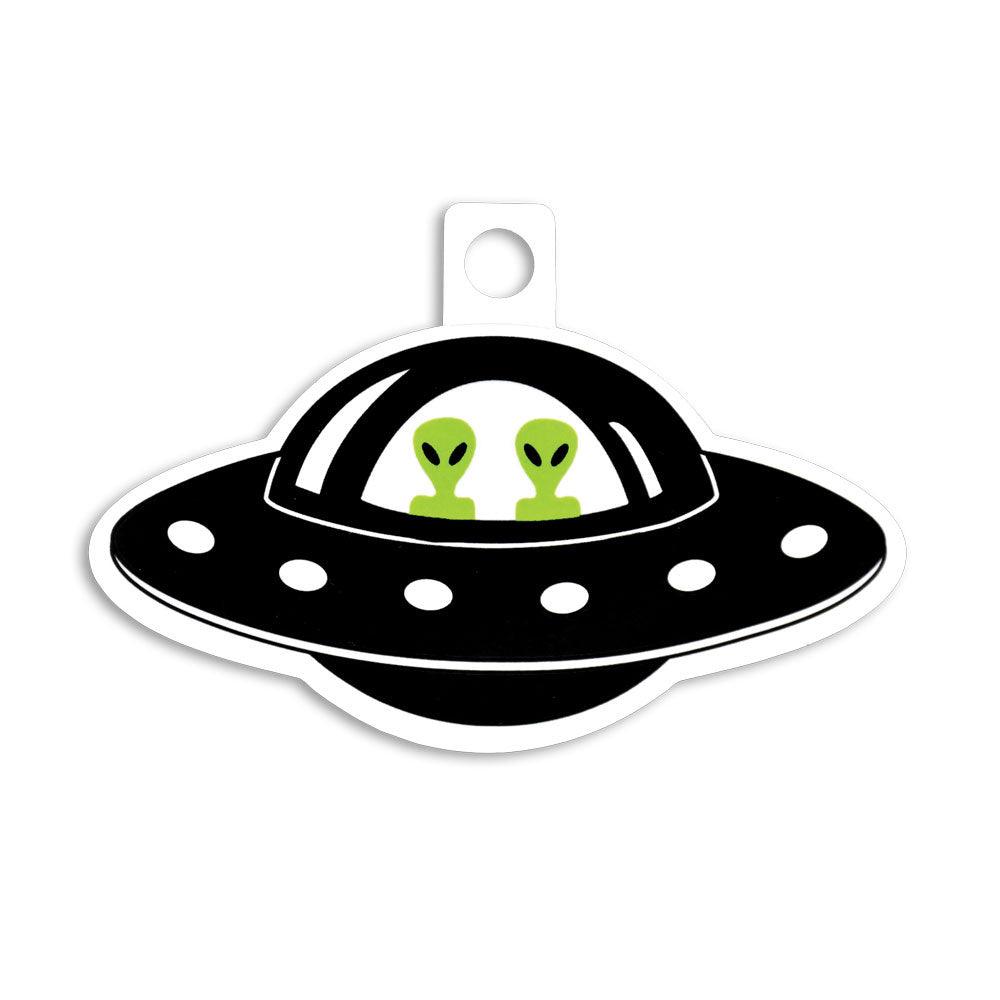 Alien Twins in Flying Saucer Spaceship Sticker- 4.5" x 2.25" - SmokeWeed.com