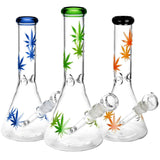 Sacre Bleu Leaf Print Beaker Water Pipe - 10"/14mm F/Colors Vary