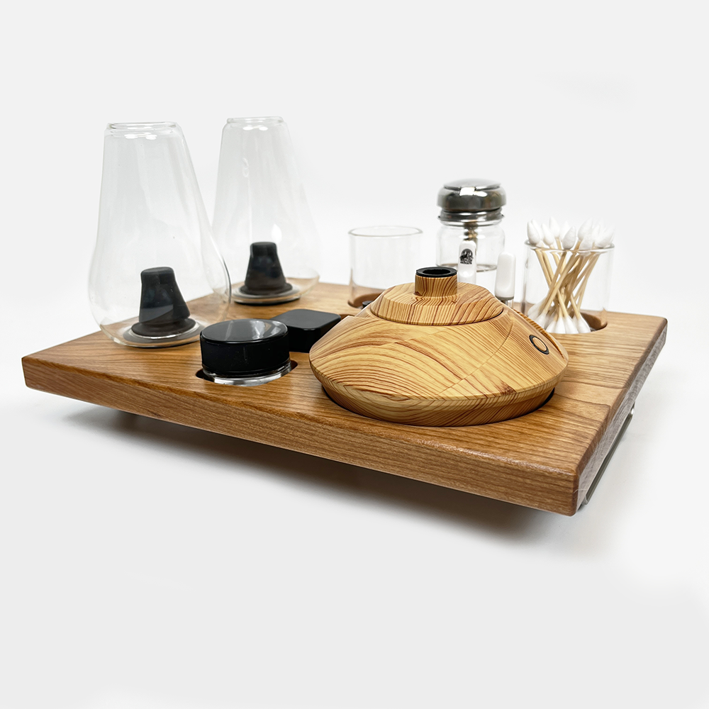 Zenco Sipping Vaporizer Basic All  Wood Tray for Organizing Your Dab Session with ISO Dispenser and Swab Jar