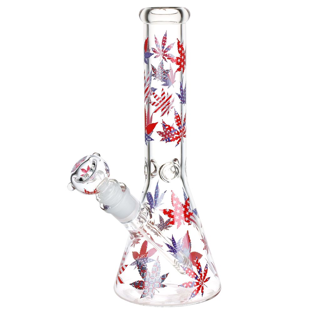 Patriotic Leaf Beaker Glass Water Pipe - 10.25" / 14mm F