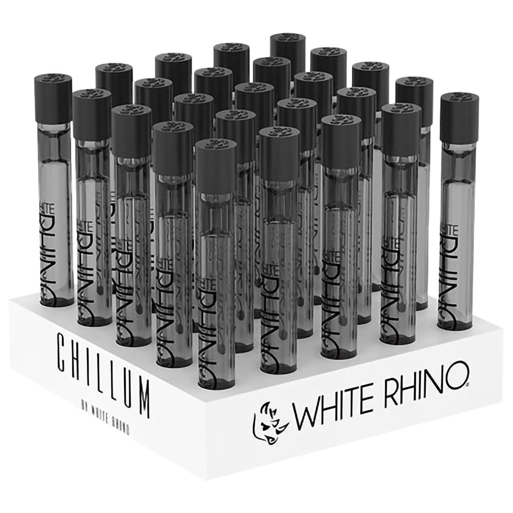 25CT DISPLAY - White Rhino Black Glass Chillum w/ Silicone Cap - 4"