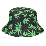 bucket hat - black hat with green leaves - SmokeWeed.com