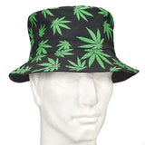 bucket hat - black hat with green leaves - SmokeWeed.com