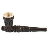 Carved Wood Hand Pipe w/ Stone Bowl - SmokeWeed.com