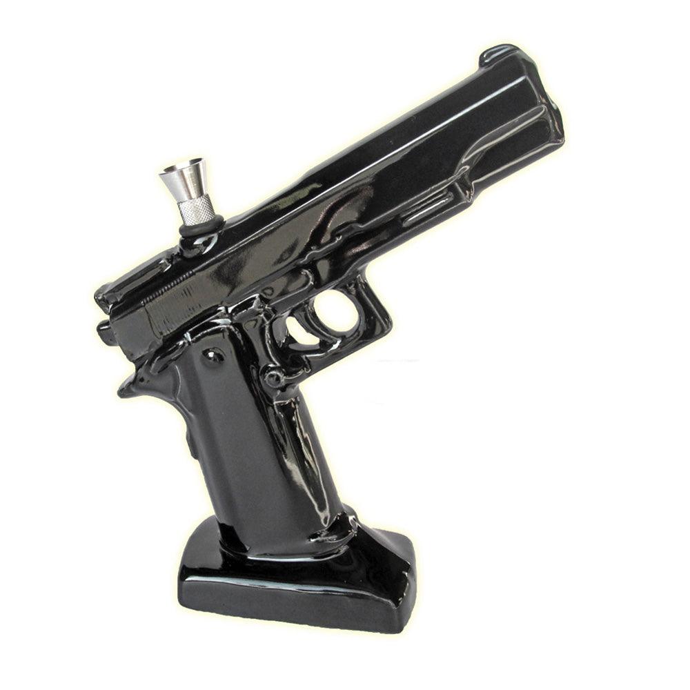 Ceramic .45 Pistol Shaped Water Pipe - 8.5" - SmokeWeed.com