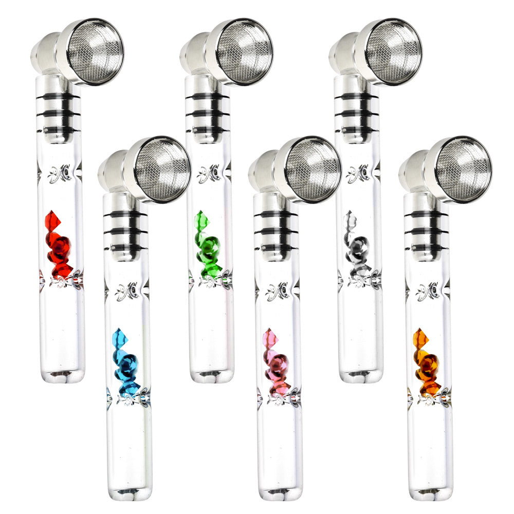 Gem-filled Glass & Metal Pipe - 3.75" / Asst - 24PC DISPLAY