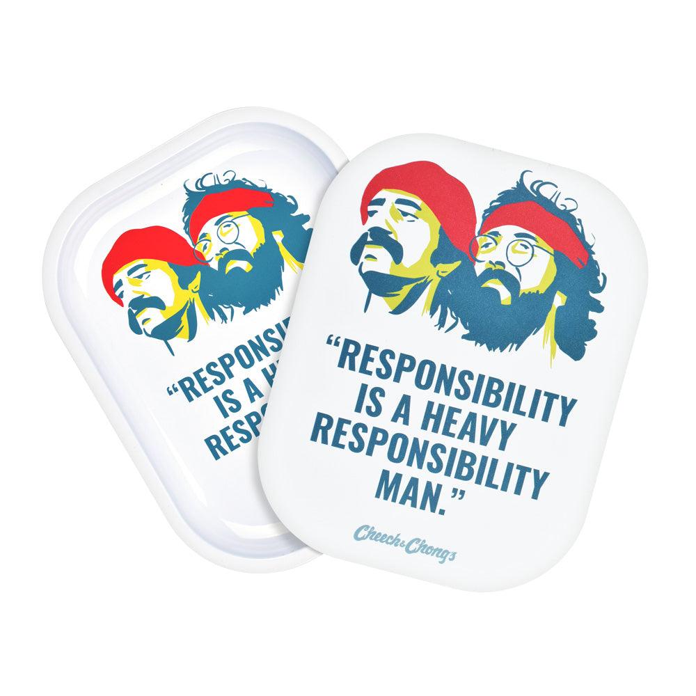 Cheech & Chong's x Pulsar Mini Metal Rolling Tray w/ Lid - Responsibility / 7"x5.5" - SmokeWeed.com