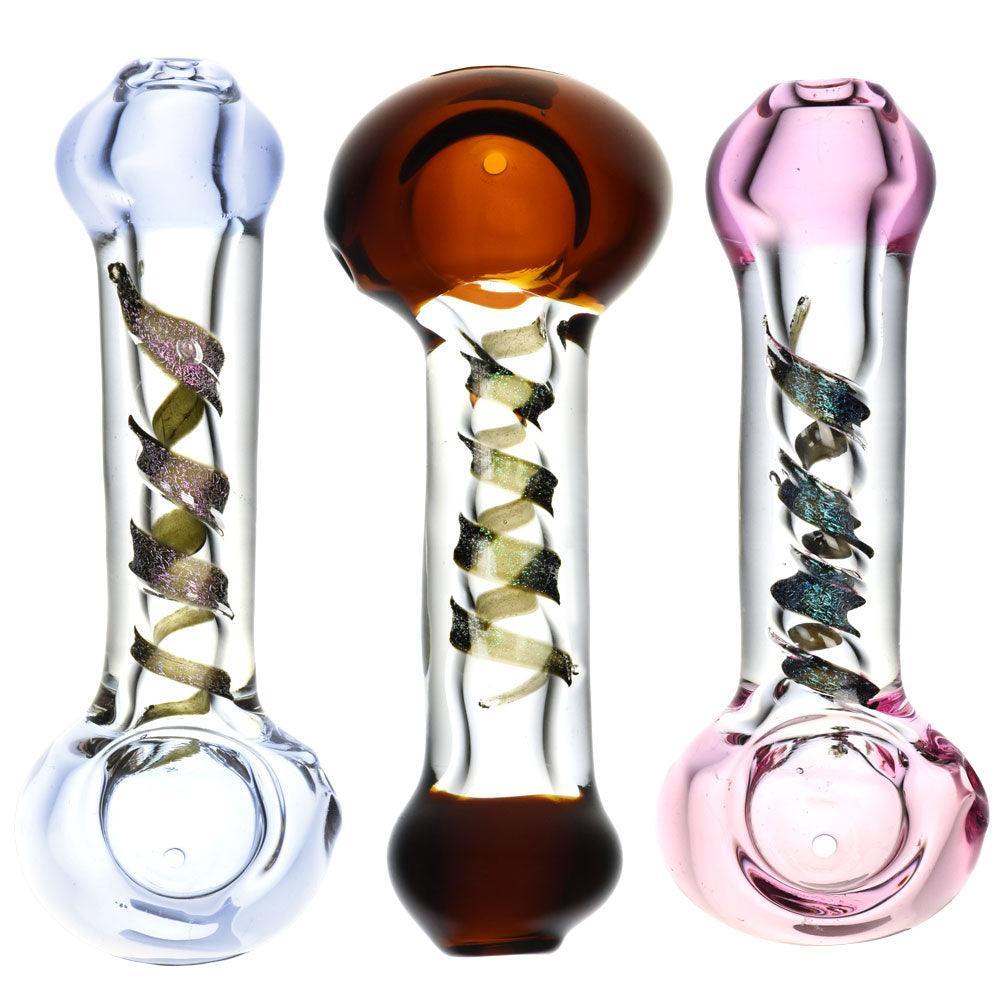 Clear Glass Spoon Pipe w/ Dicro Twist - 4.75" / Colors Vary - SmokeWeed.com