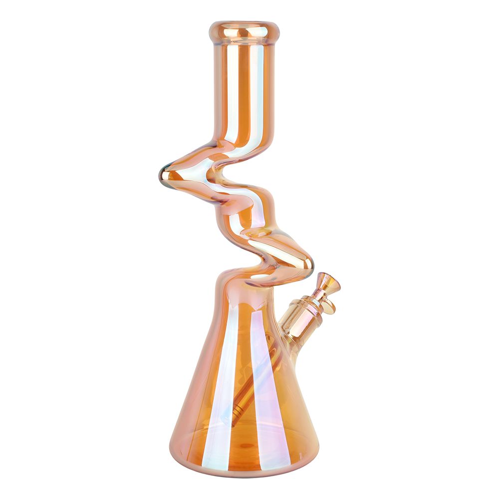 Twisty Tunnel Electroplated Glass Water Pipe - 14.75" / 14mm F / Colors Vary