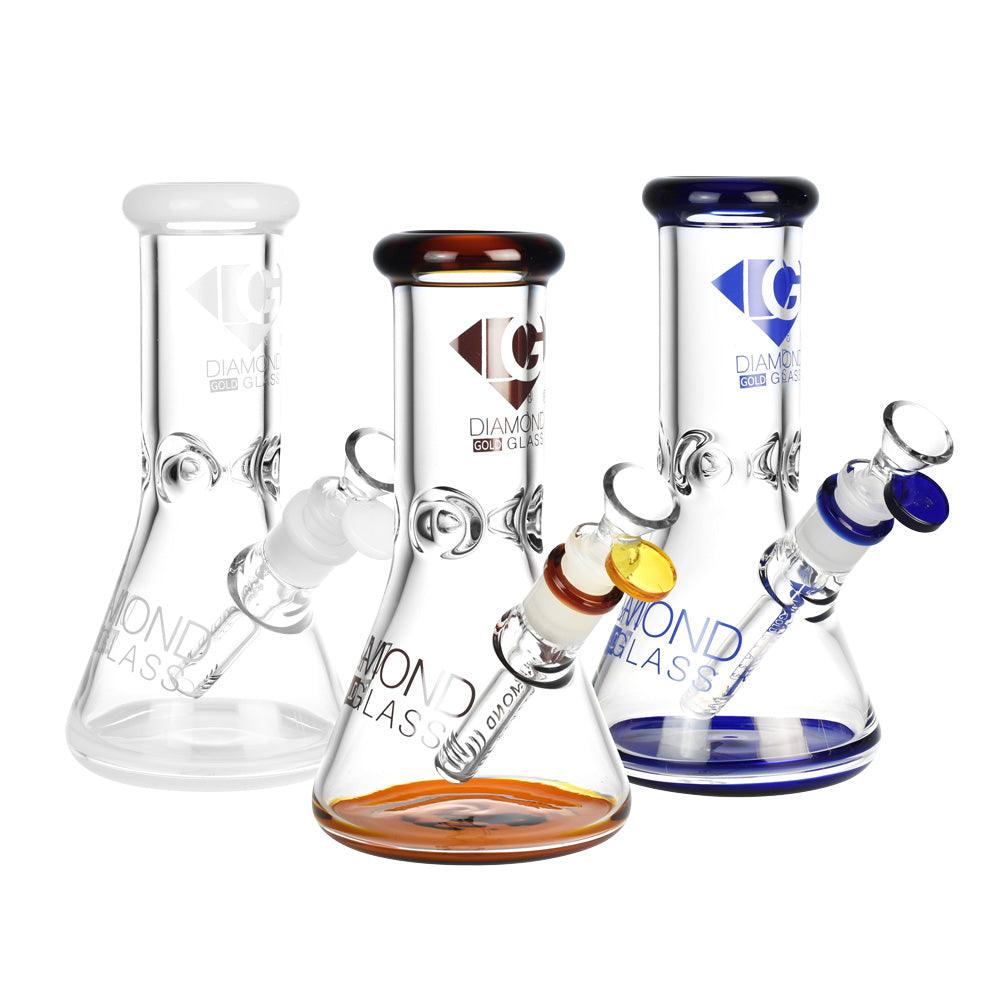 Diamond Glass Gold Hitter Water Pipe - 8"/14mm F/Clrs Vary - SmokeWeed.com