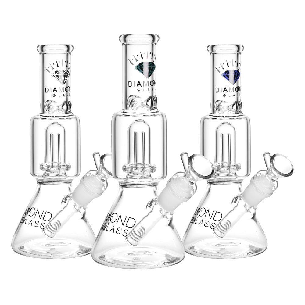 Diamond Glass Gold Little Beaker Water Pipe - 8"/14mm F/Clrs Vry - SmokeWeed.com
