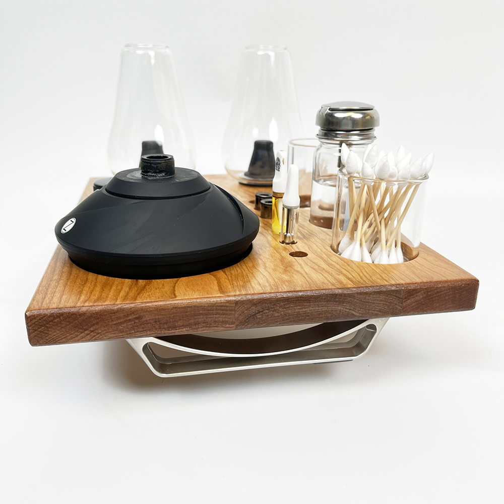 Zenco Sipping Vaporizer Basic All  Wood Tray for Organizing Your Dab Session with ISO Dispenser and Swab Jar