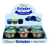 Hemp Leaf Colored Metal Grinder- 4pc/2.5"/Assorted - 6PC DISP