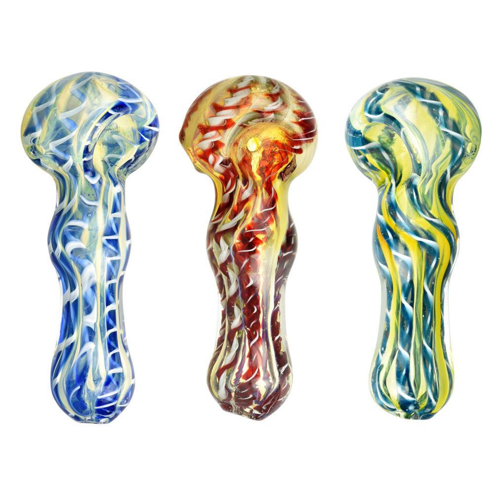 Fumed Latticino Spoon Pipe - 3.75" / Colors Vary - SmokeWeed.com