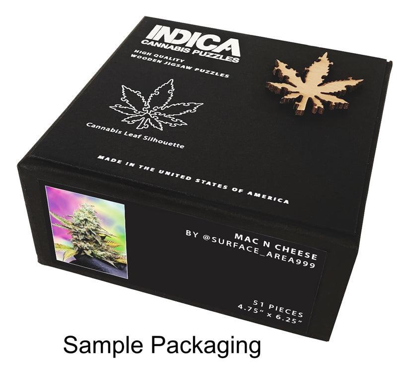 Indica Leaf Shape Puzzle: "Stars and Stripe" 10" x 11" 69 Piece 1/4 Inch thick Maple Wood Jigsaw Puzzle - SmokeWeed.com