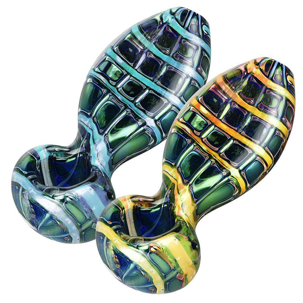 Iridescent Jewel Flat Neck Glass Pipe - 4.5" / Colors Vary - SmokeWeed.com