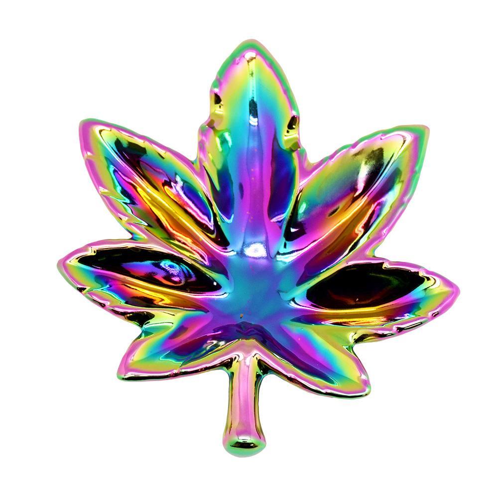 Iridescent Rainbow Hemp Leaf Ashtrays - SmokeWeed.com