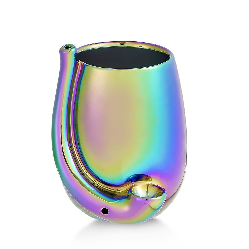 Iridescent Stemless Wine Glass Pipe - SmokeWeed.com