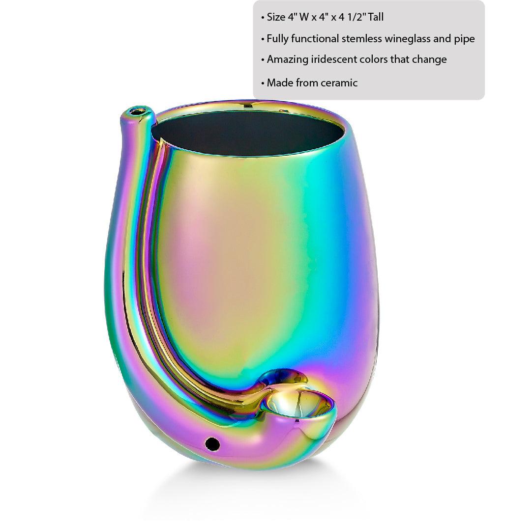 Iridescent Stemless Wine Glass Pipe - SmokeWeed.com