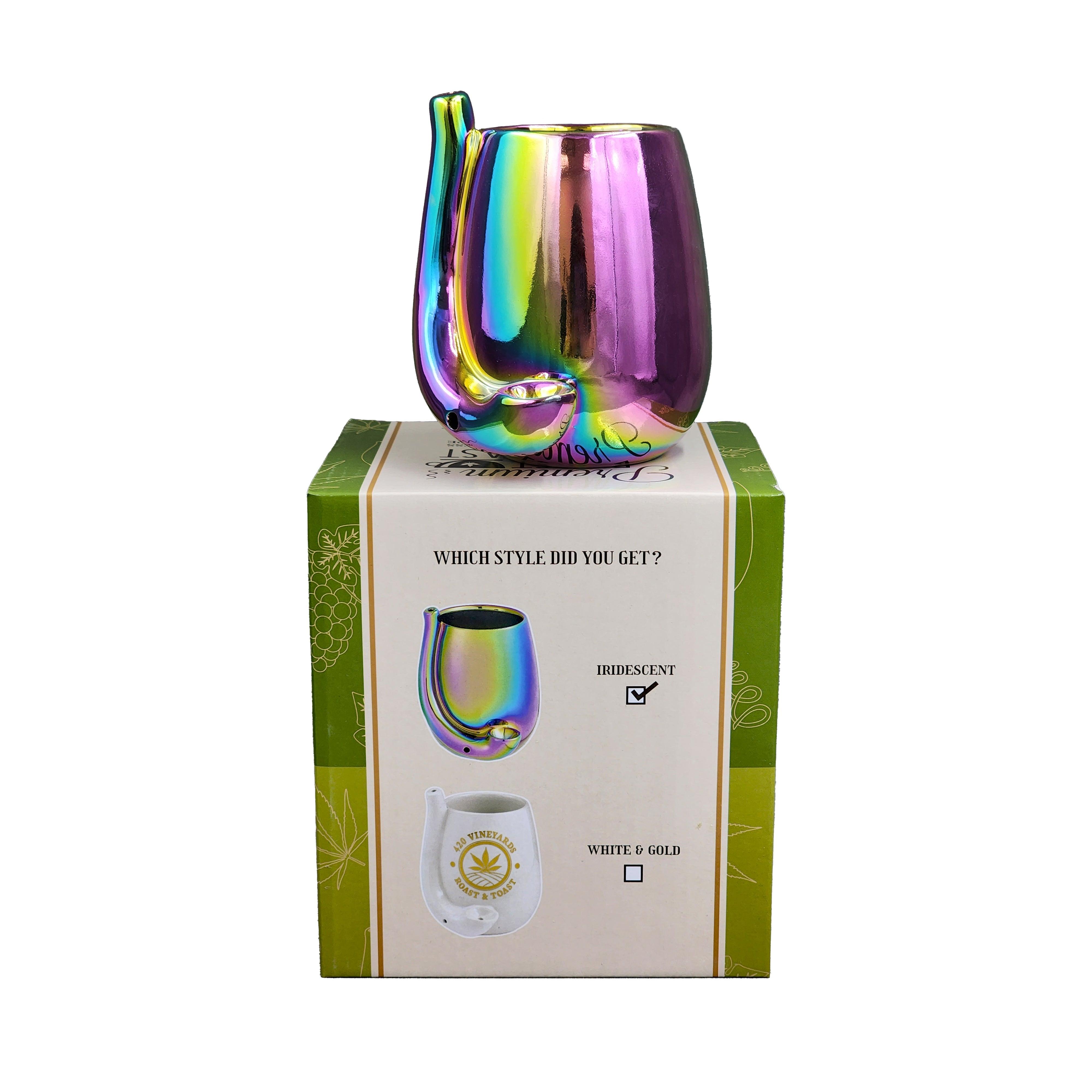 Iridescent Stemless Wine Glass Pipe - SmokeWeed.com