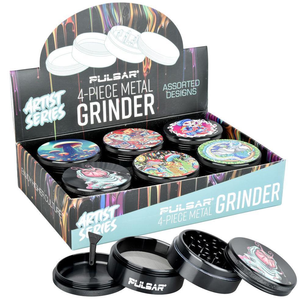 Pulsar Artist Series Grinder - 2.5" / 4pc / Assorted Designs 6PC DISPLAY - SmokeWeed.com