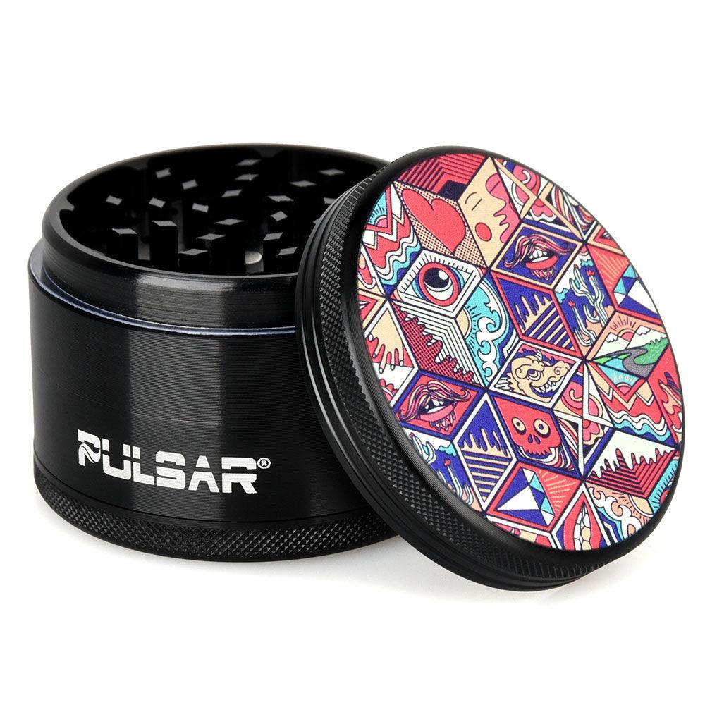 Pulsar Artist Series Metal Grinder - Symbolic Tiles / 4pc / 2.5" - SmokeWeed.com