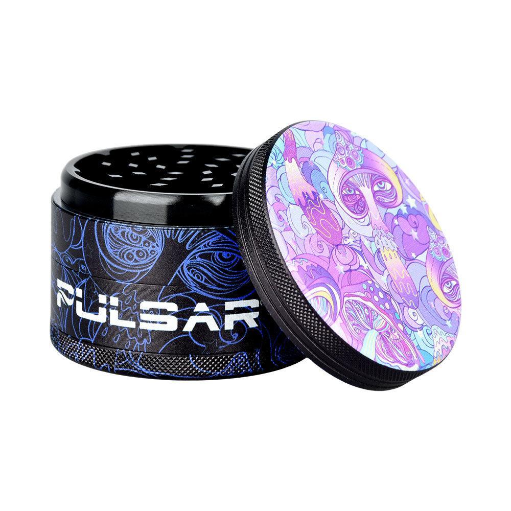 Pulsar Design Series Grinder with Side Art - Melting Mushroom / 4pc / 2.5" - SmokeWeed.com