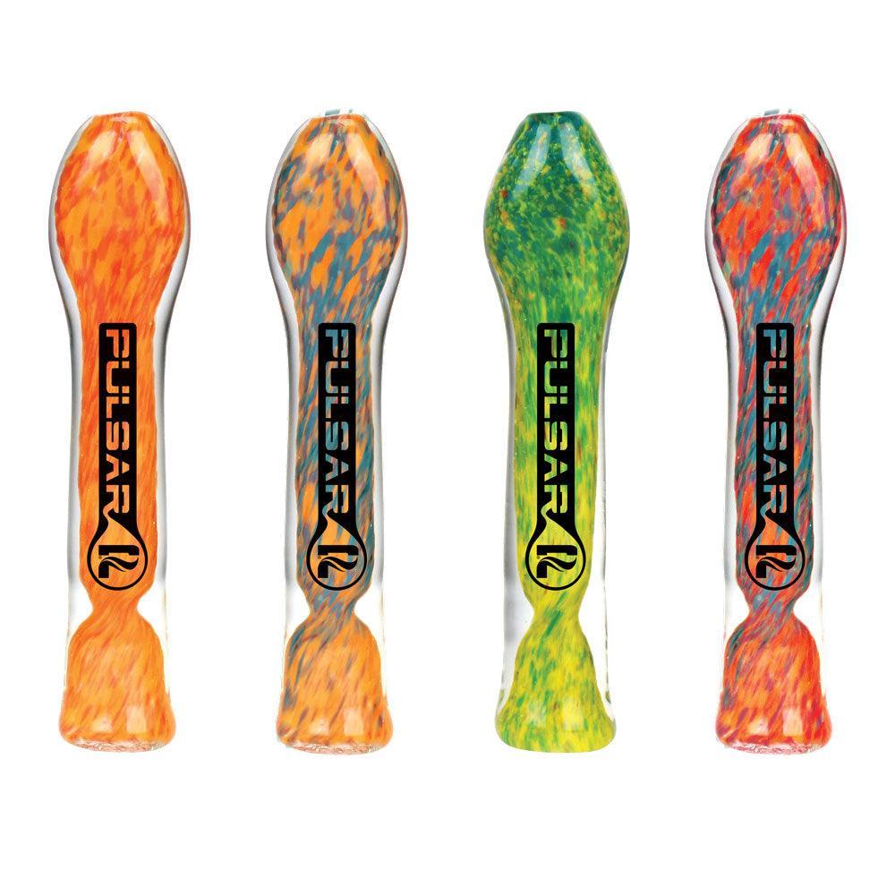 Pulsar Fritted Swirl Flat Mouth Glass Bat - 3.5"/Colors Vary - SmokeWeed.com
