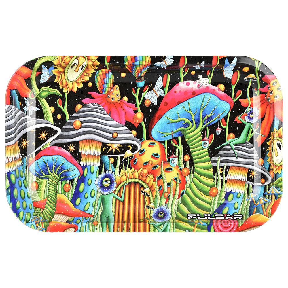 Pulsar Metal Rolling Tray W/ Lid - Garden of Cosmic Delights / 11" x 7" - SmokeWeed.com
