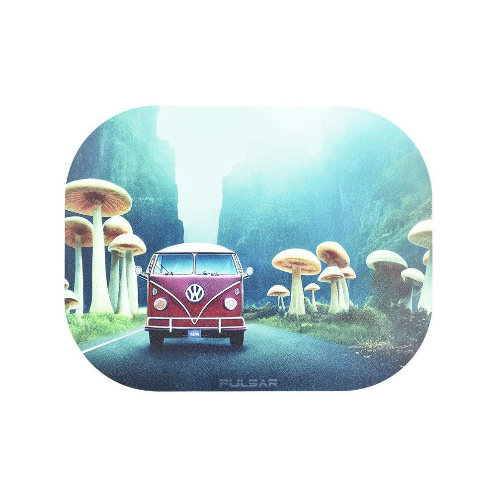 Pulsar Mini Metal Rolling Tray w/ Lid - Camper Van Shroom Trip / 7"x5.5" - SmokeWeed.com