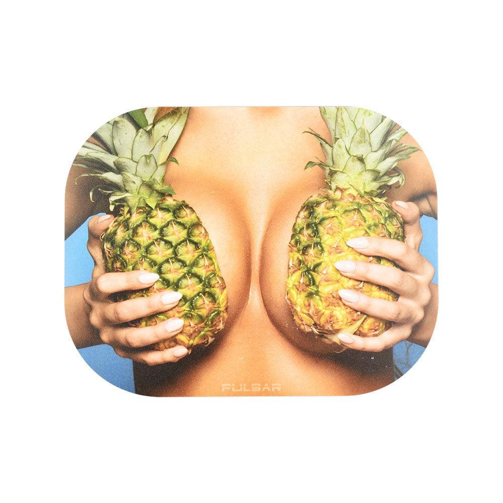 Pulsar Mini Metal Rolling Tray w/ Lid - Large Pineapples / 7"x5.5" - SmokeWeed.com