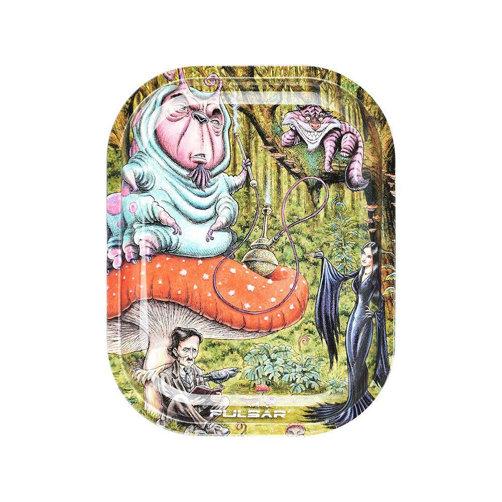 Pulsar Mini Metal Rolling Tray w/ Lid - Malice in Wonderland / 7"x5.5" - SmokeWeed.com