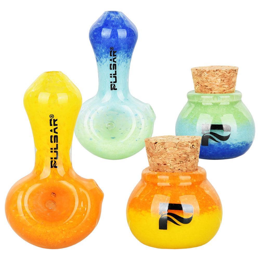 Pulsar Puff & Stash Glass Spoon Pipe & Jar | 2.5" - SmokeWeed.com