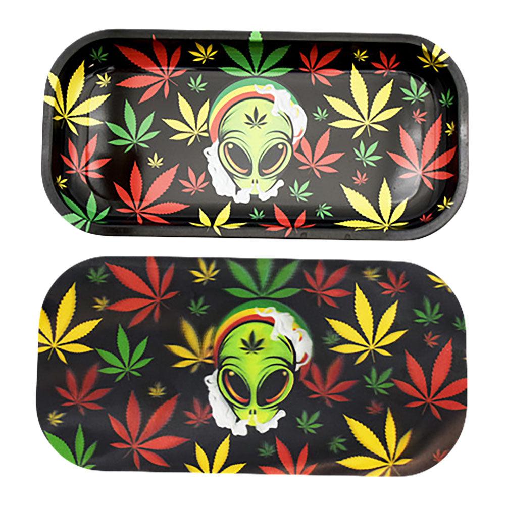 Rasta Alien Rolling Tray w/ 3D Magnetic Cover - 8.25"x4" - SmokeWeed.com