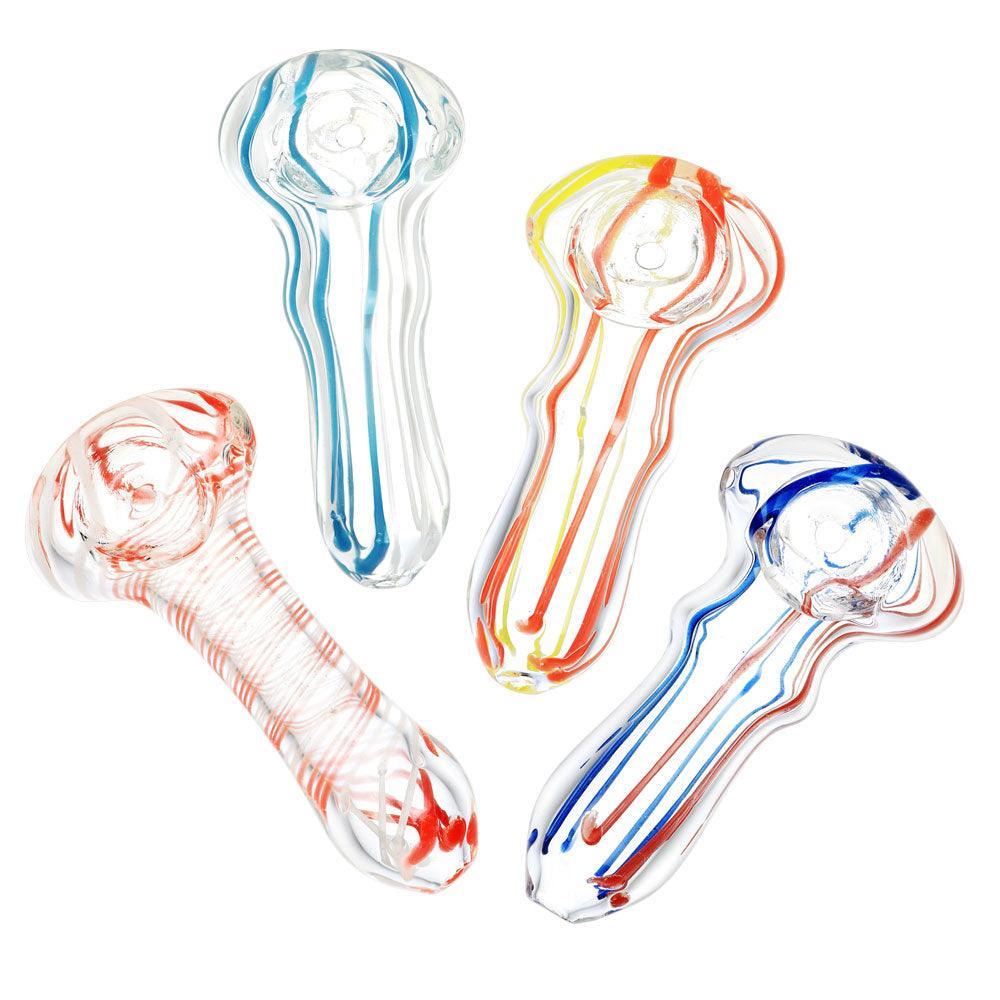Sada Color Striped Clear Glass Hand Pipe - 2.75"/Colors Vary - SmokeWeed.com