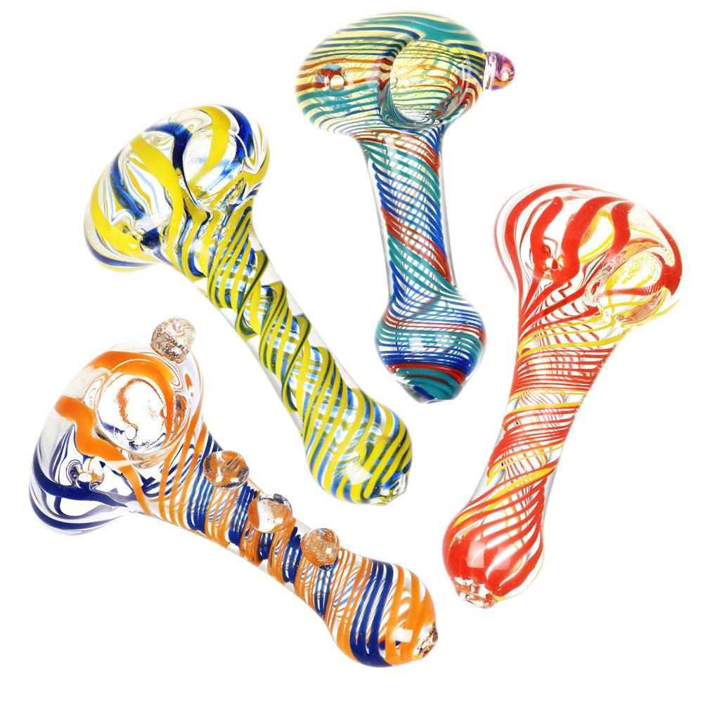 Sada Color Striped Clear Glass Hand Pipe - 3.75"/Colors Vary - SmokeWeed.com