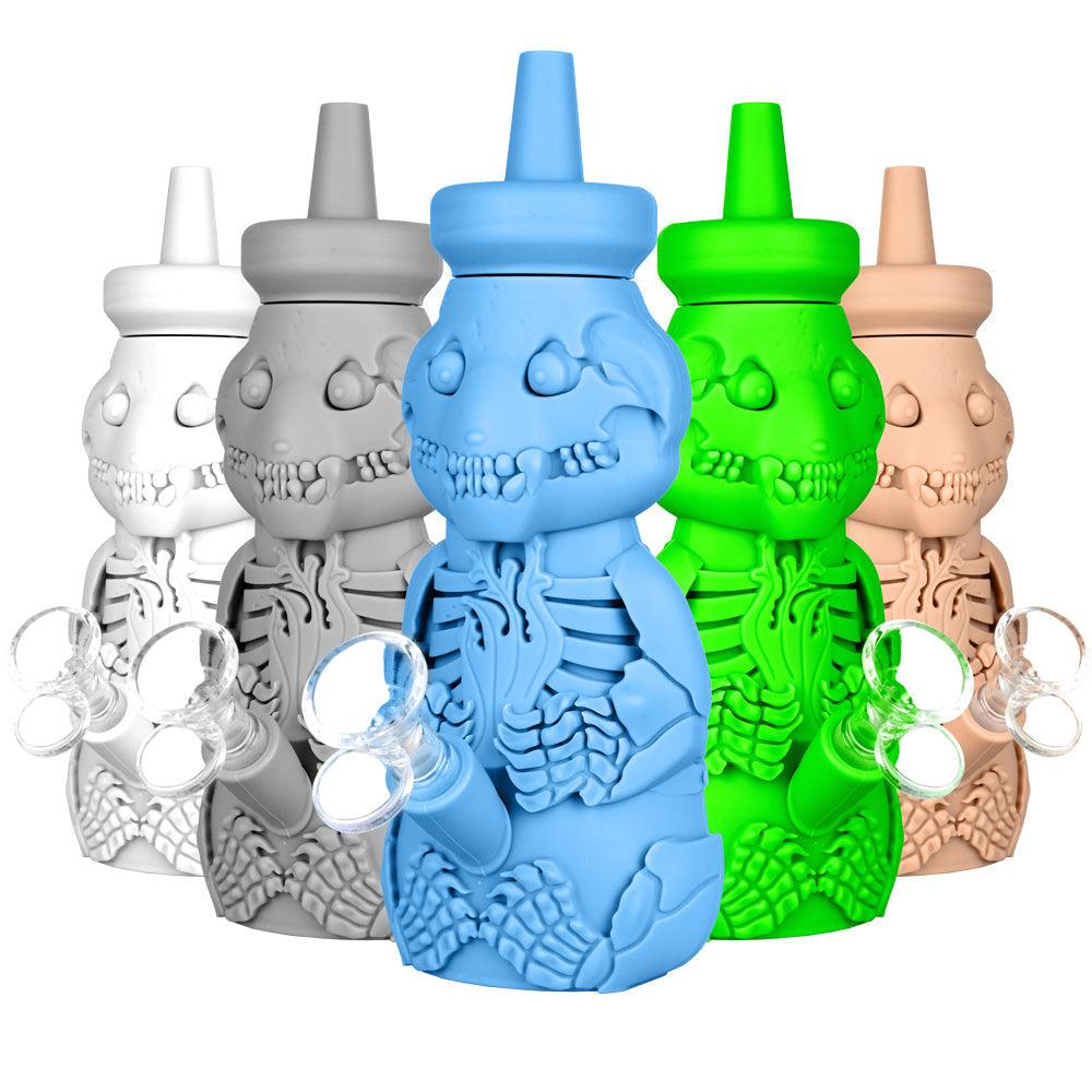 Silicone Honey Bear Skeleton Bubbler-8.5"/14mm F/Colors Vary - SmokeWeed.com