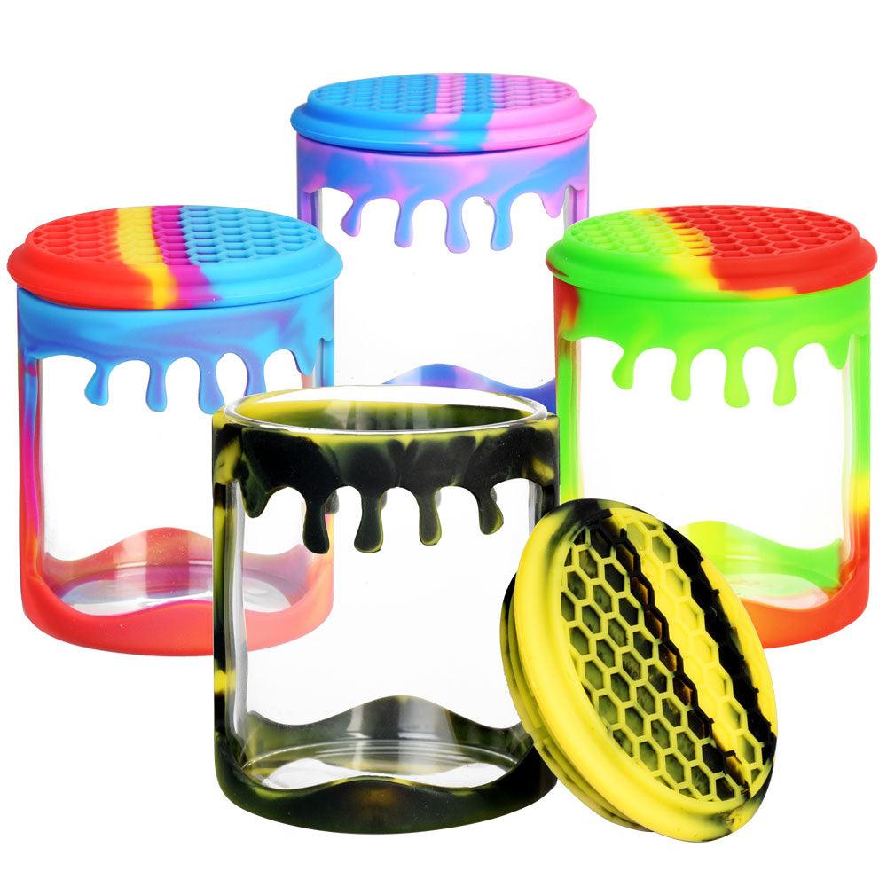 Silicone Wrapped Glass Storage Jar - 100mL / Colors Vary - SmokeWeed.com