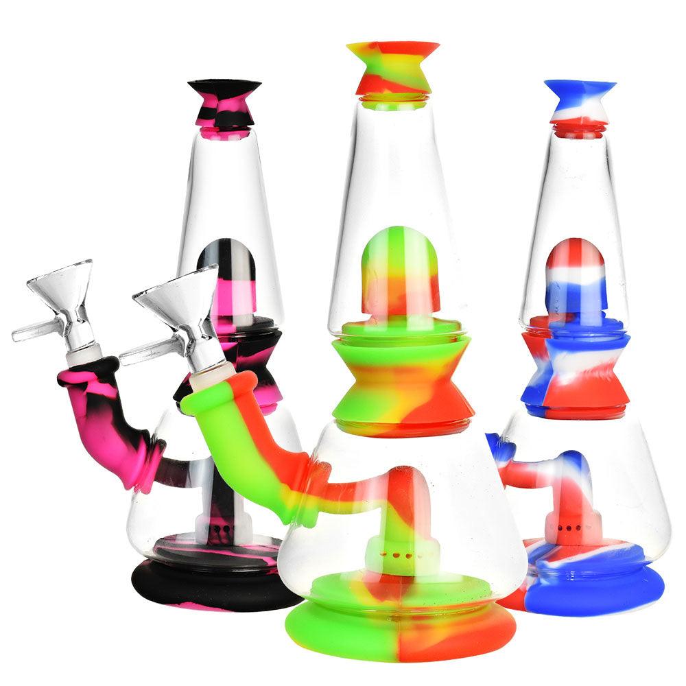 Silicone/Glass Dual Chamber Water Pipe-7.25"/14mm F/Clrs Vary - SmokeWeed.com