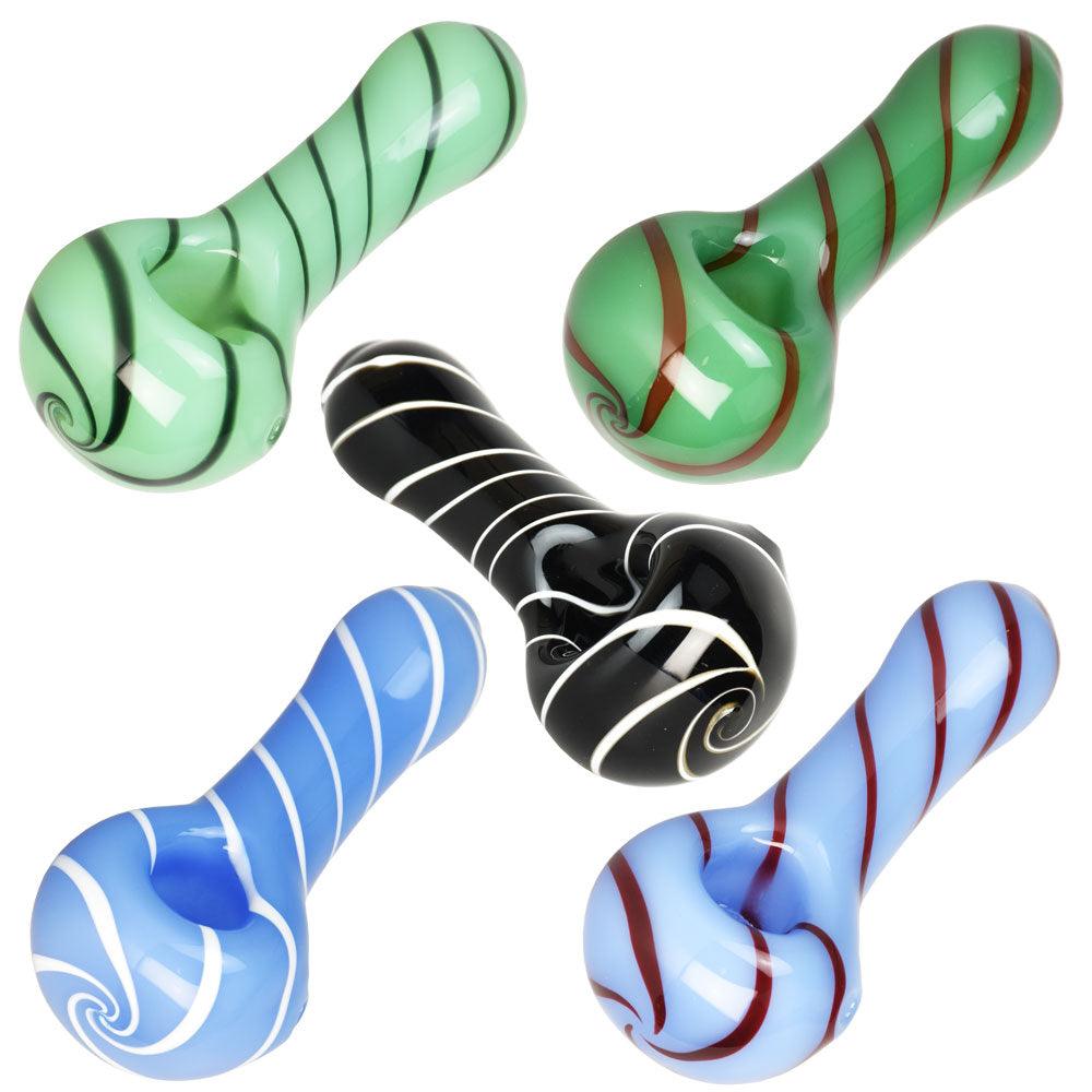 Single Line Swirl Glass Spoon Pipe - 3.75" / Colors Vary - SmokeWeed.com