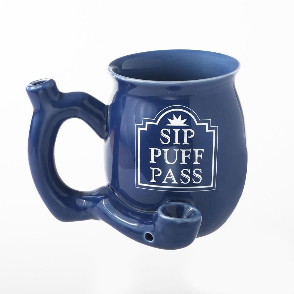 Sip Puff Pass mug - Blue with white letters - SmokeWeed.com