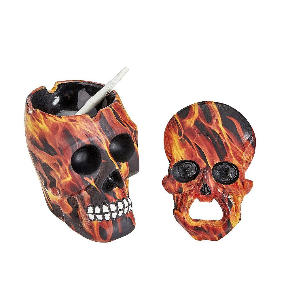 SKULL ASHTRAY AND OPENER SET - flame design - SmokeWeed.com