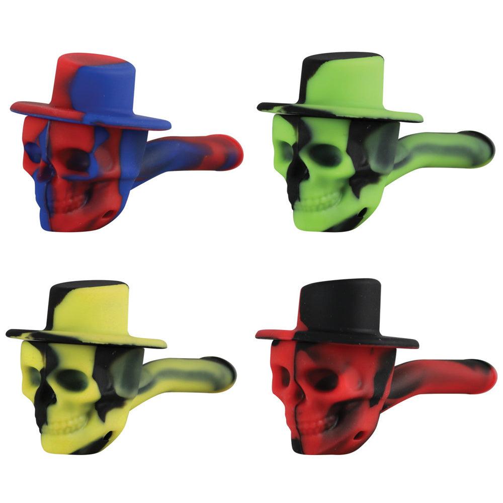 Skull Cowboy Silicone Hand Pipe w Lid - 4" / Colors Vary - SmokeWeed.com